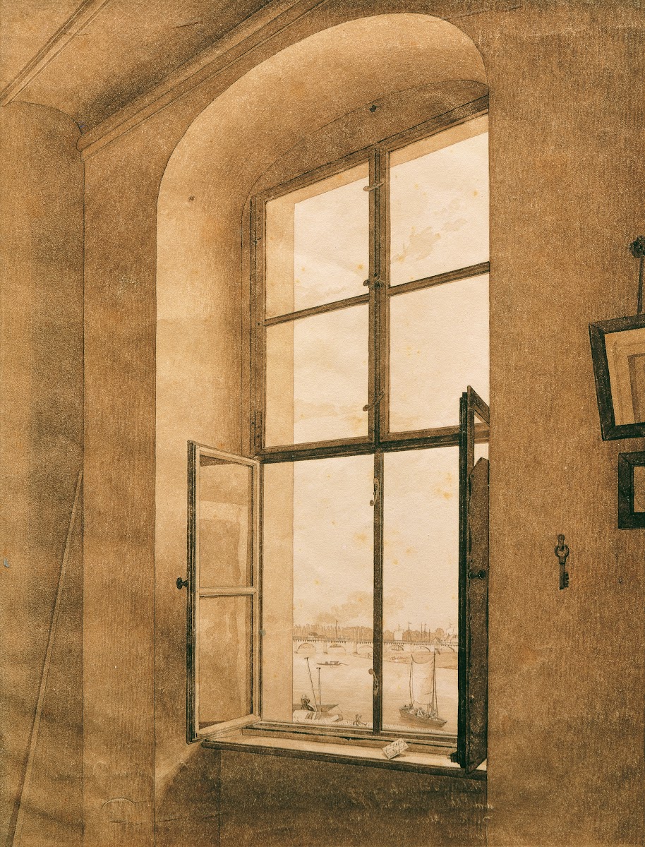 Blick aus dem Atelier des Künstlers in Dresden auf die Elbe linkes Fenster 1805