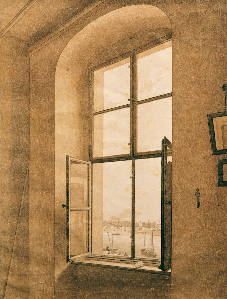 Blick aus dem Atelier des Künstlers in Dresden auf die Elbe linkes Fenster 1805
