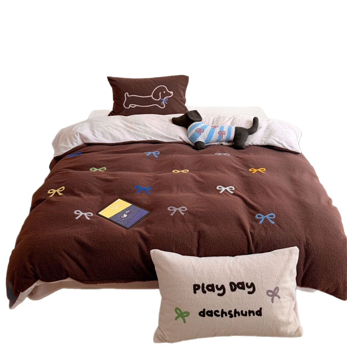 Milk fleece bedding set, cartoon design, winter