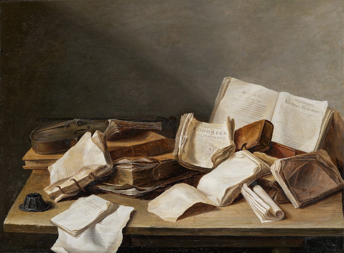 Still Life with Books and a Violin 1628