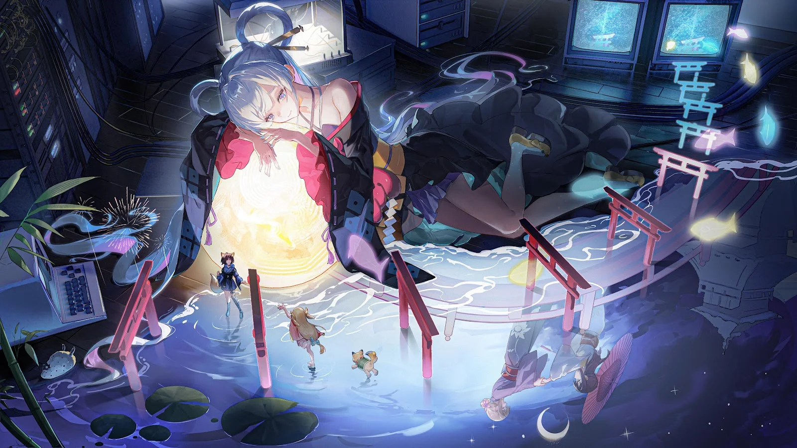 Ethereal Anime Girl In Cyber Shrine - Anime Digital Art 4K Wallpaper (5000x2813)