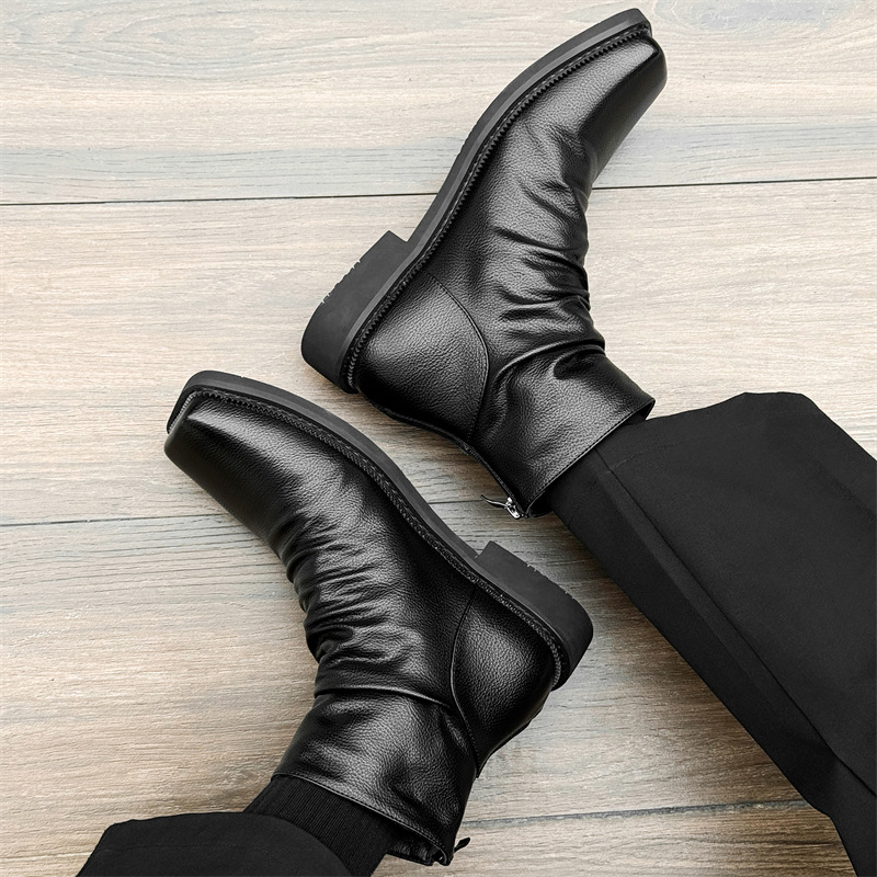 Men's ankle boots, British style, zipper at the back
