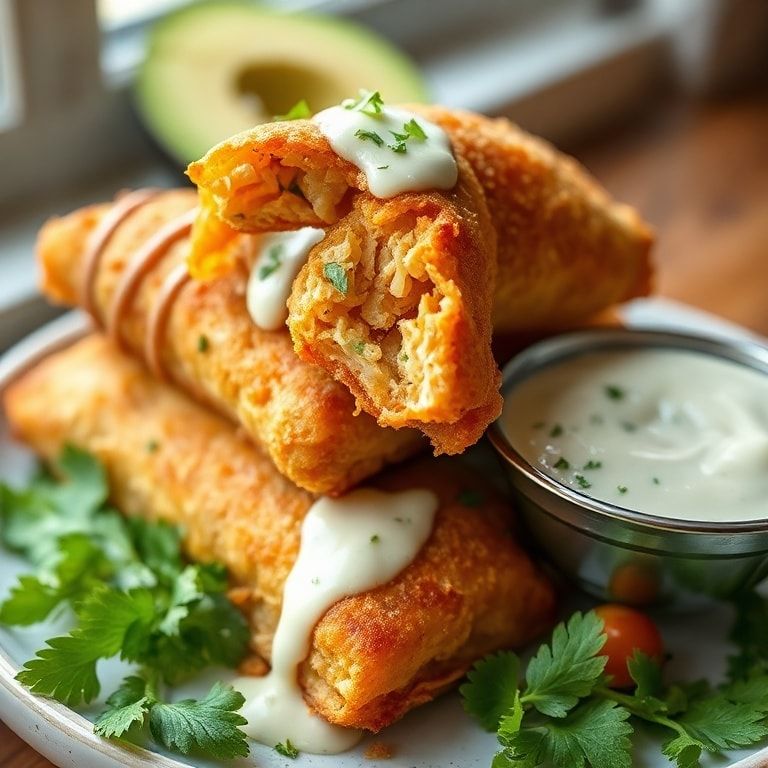 Crispy Southwestern Chicken Egg Rolls with Avocado Ranch – Easy & Homemade Delight finished
