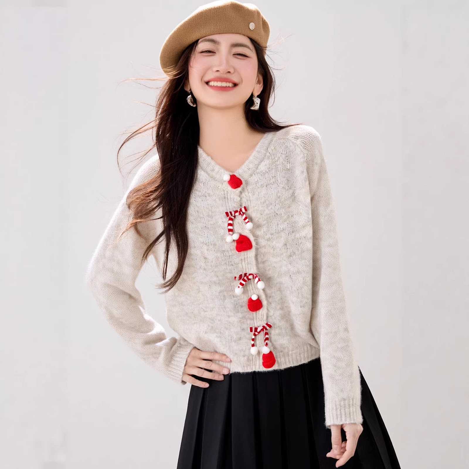 Fluffy knitted sweater with 3D effect
