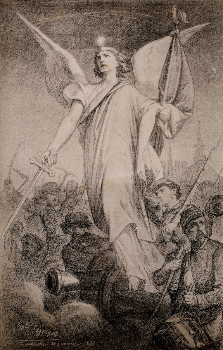 Personnage allégorique et combattants de la guerre de 1870 1871 1871