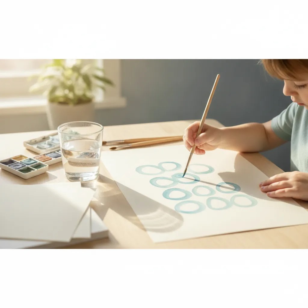 Art therapy benefits for kids include calming and emotional regulation during a quiet painting activity
