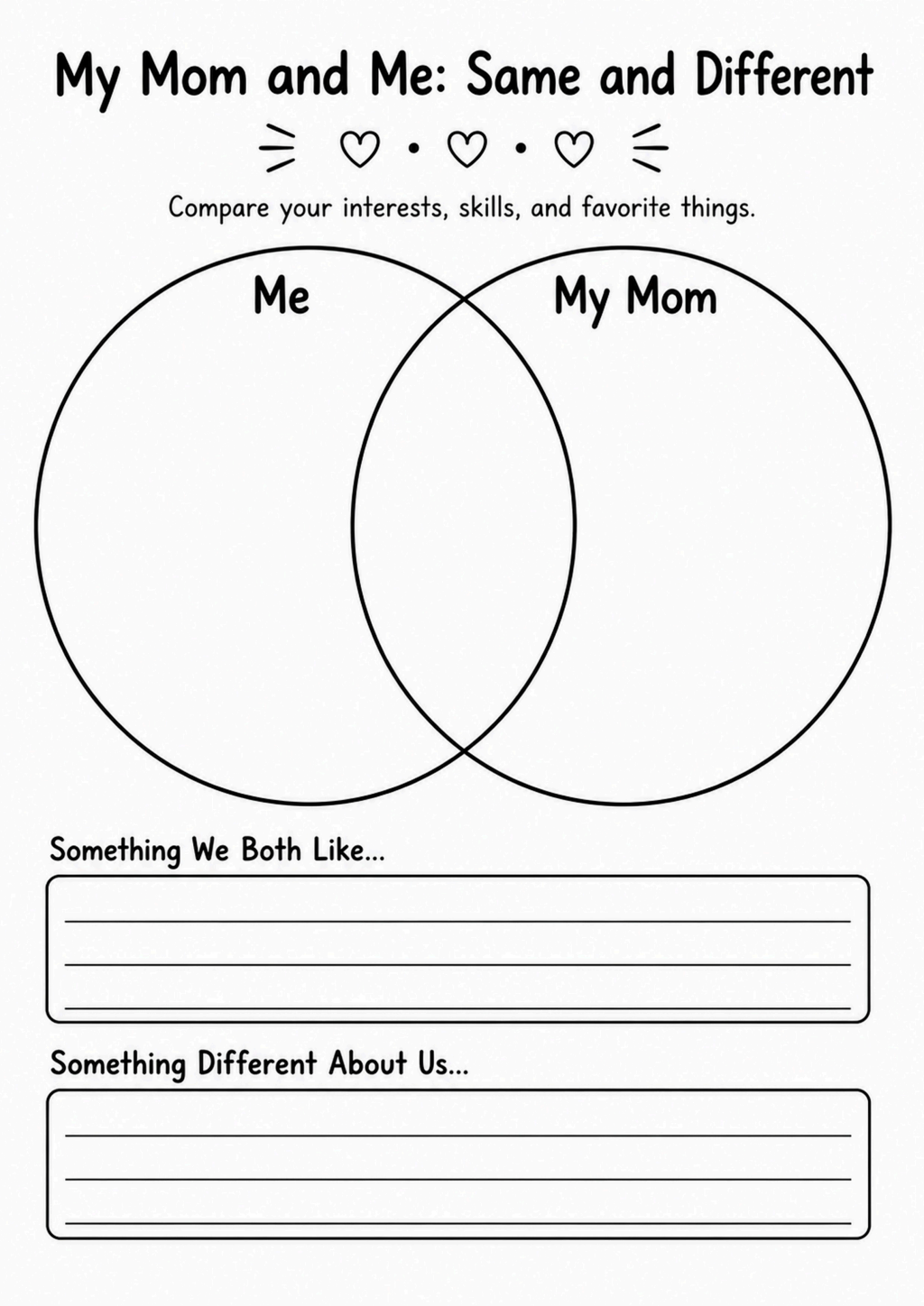 My Mom and Me: Same and Different Worksheet