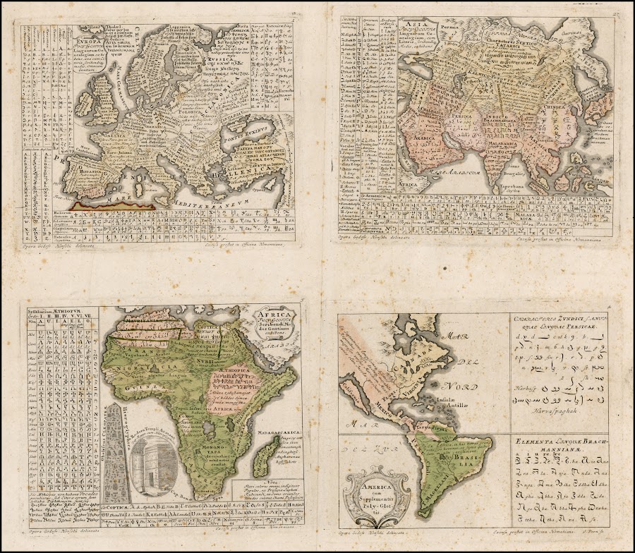 1741_Europa Poly Glottia Linguarum Geneologiam exhisbens [with] Asia Poly Glottia [with] Africa Poly Glottia [with] America cum Supplementis Poly-Glottis