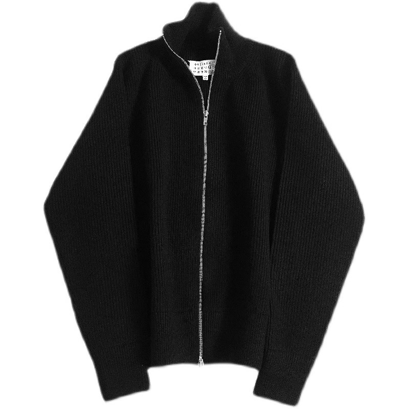 Lockerer Damen-Strickpullover mit Reißverschluss und Stehkragen