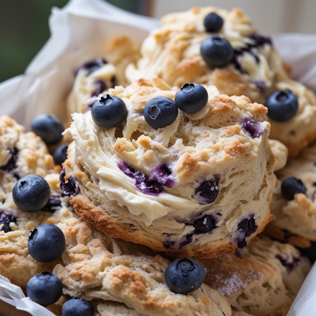 Blueberry Cinnamon Crunch Sourdough Cathead Biscuits with Whipped Salted Vanilla Bean Butter - Easy Homemade Breakfast Treat