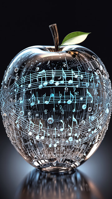 Glass Apple with Glowing Blue Music Notes - Free mobile Wallpaper