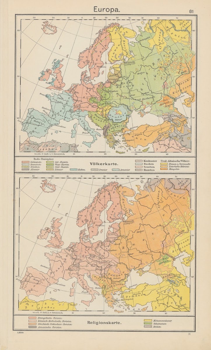 Europa Völkerkarte  Religionskarte 1930