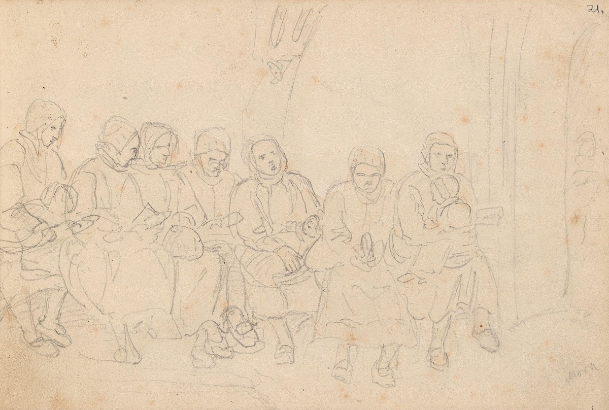Kvinner i våpenhuset ved Mora kirke 1852