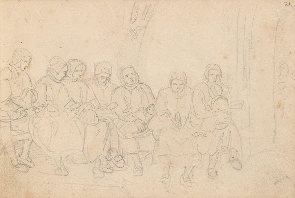 Kvinner i våpenhuset ved Mora kirke 1852