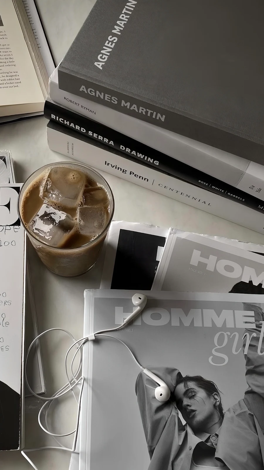 Stacked Art Books And Coffee - Minimalist Still Life Full HD iPhone Wallpaper (1286x2286)