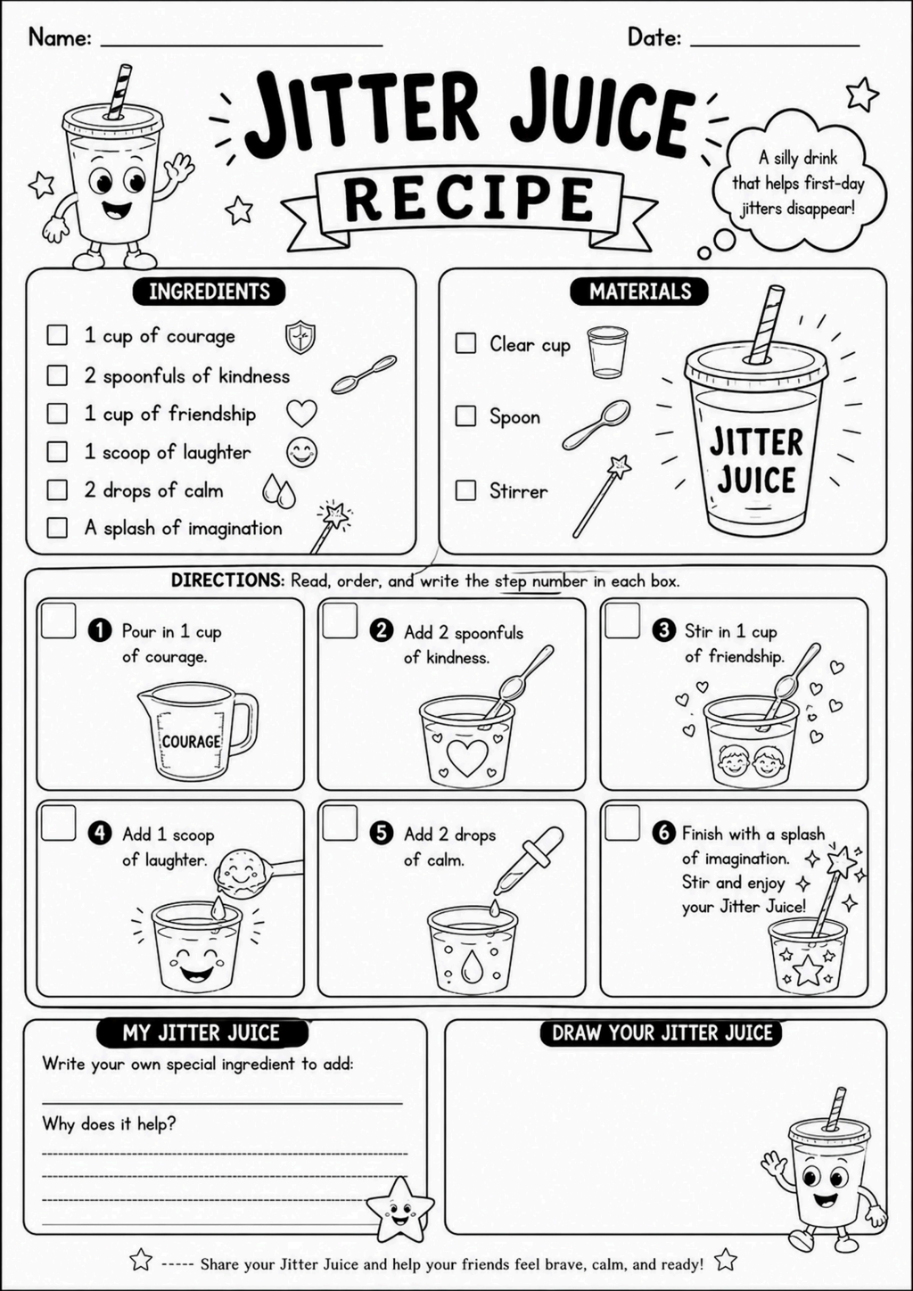 First Day Jitter Juice Recipe Activity