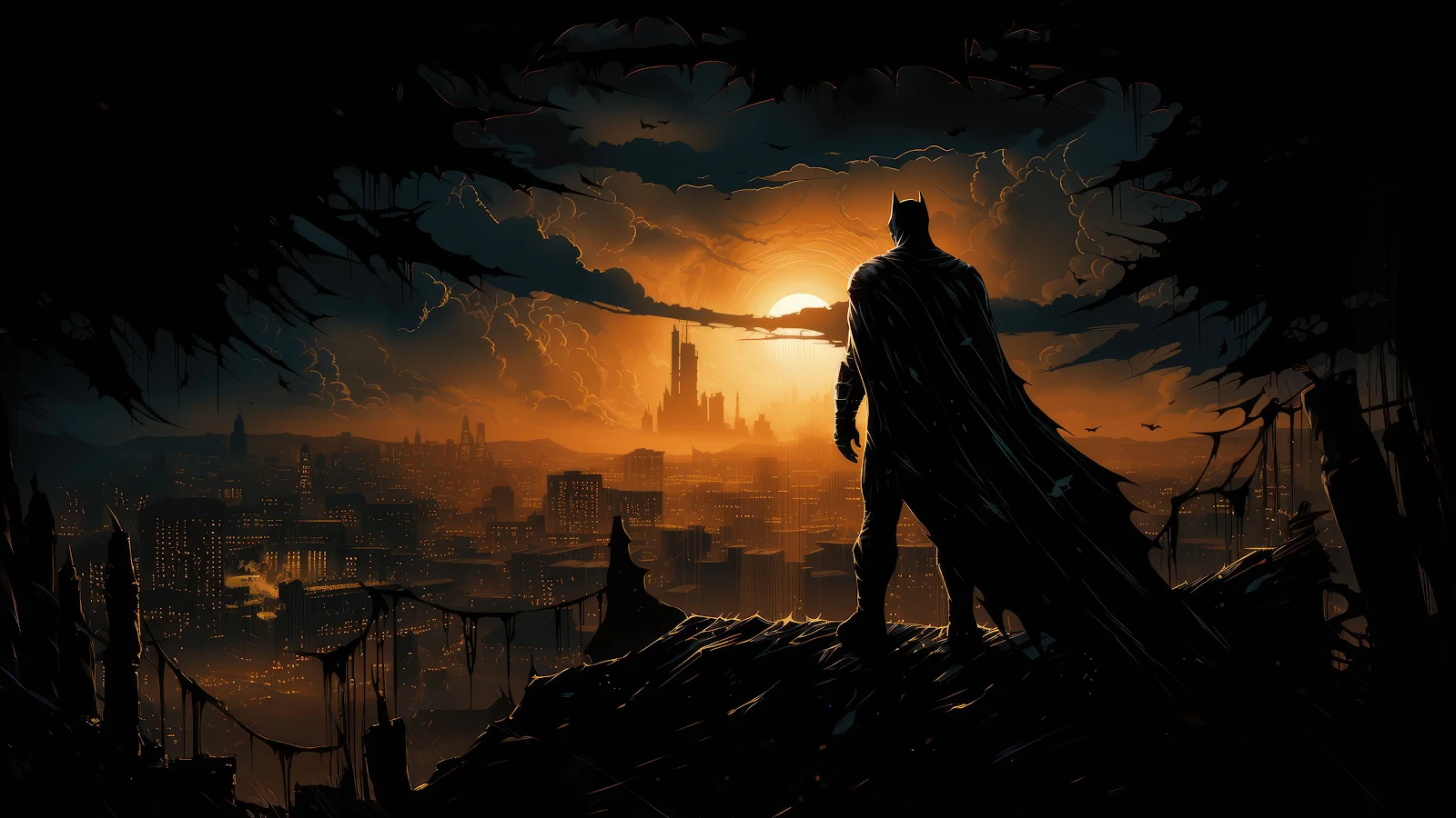 Batman Overlooking A City 4K Desktop Wallpaper Background [3840x2160] Free Download