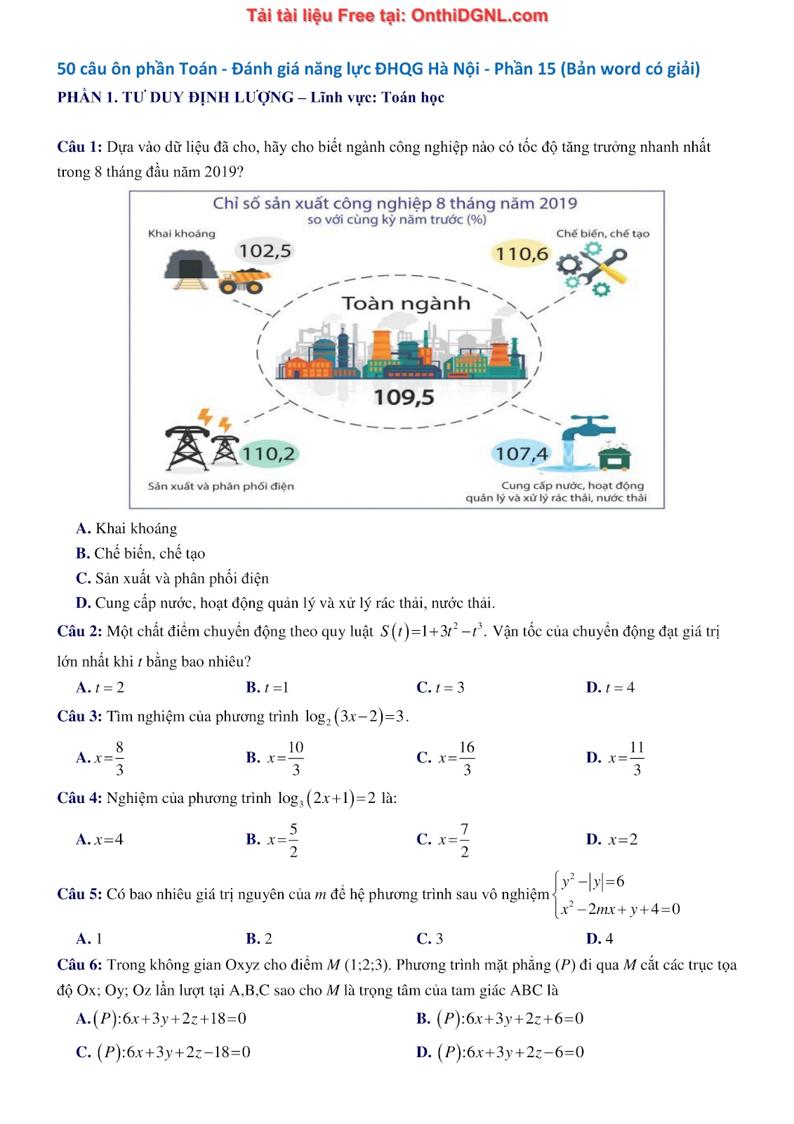 1300 bài tập môn Toán - Ôn thi ĐGNL ĐHQG Hà Nội Phần 15