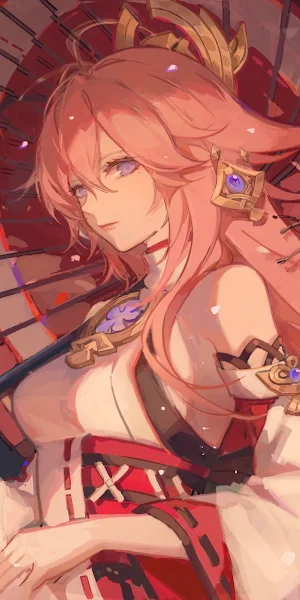 Genshin Impact, Artwork, Yae Miko (Genshin Impact), Anime Girls, Pink Hair 4K Wallpaper Background