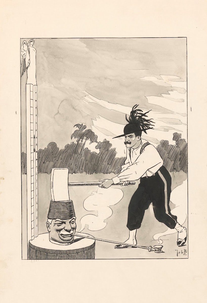 Ontwerp voor illustratie in De Amsterdammer Een Italiaan slaat op de Kop van Jut