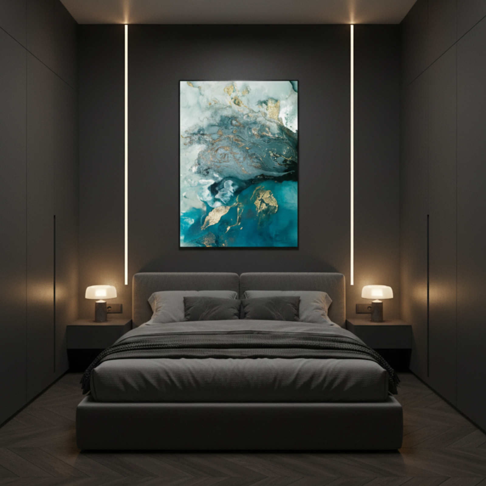 Premium Abstract Watercolor Canvas Print Blue And Gold Style A Wall Art  - Image 2