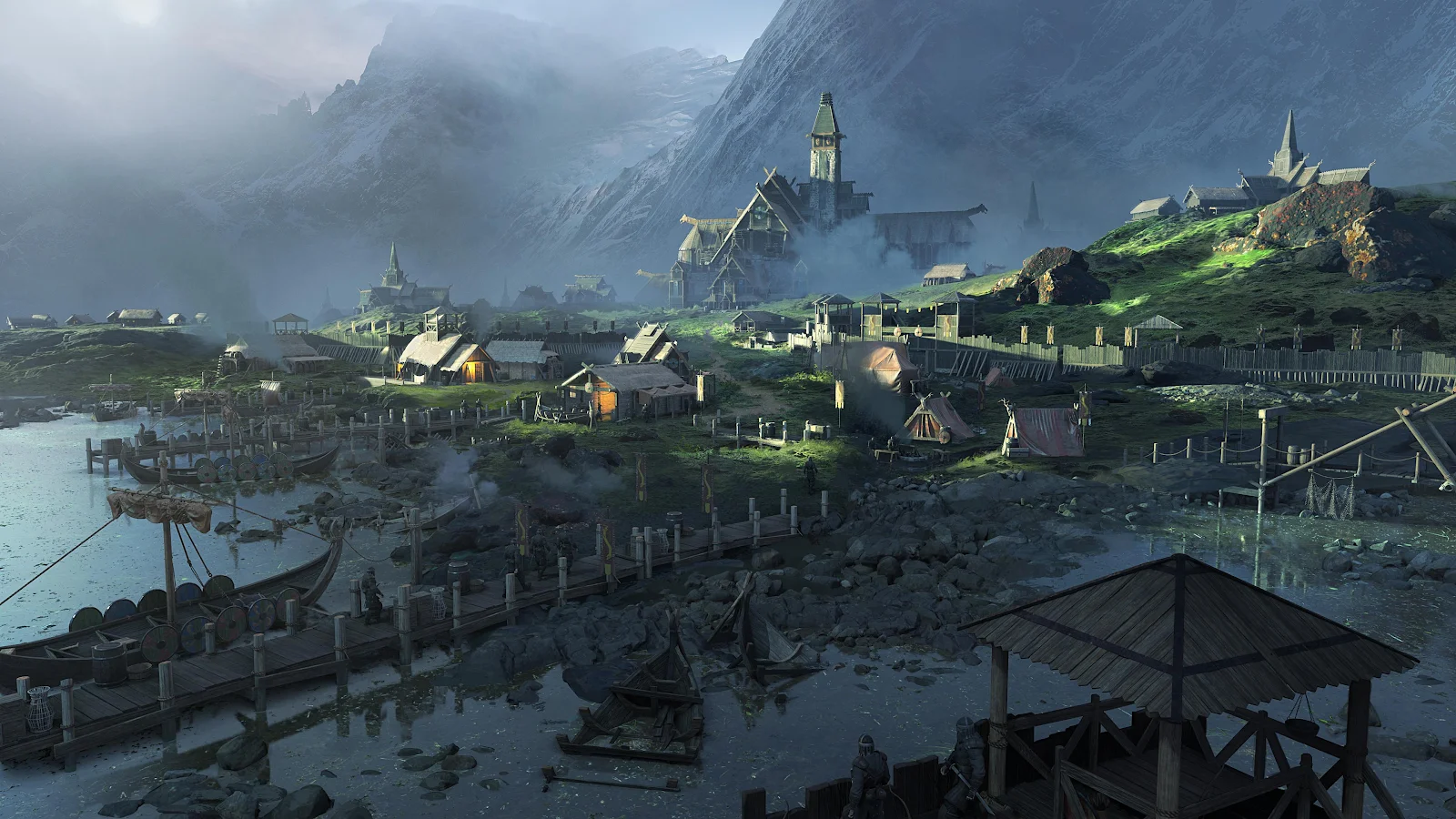 Ancient Norse Village Harbor - Concept Art 4K Wallpaper (3840x2160)