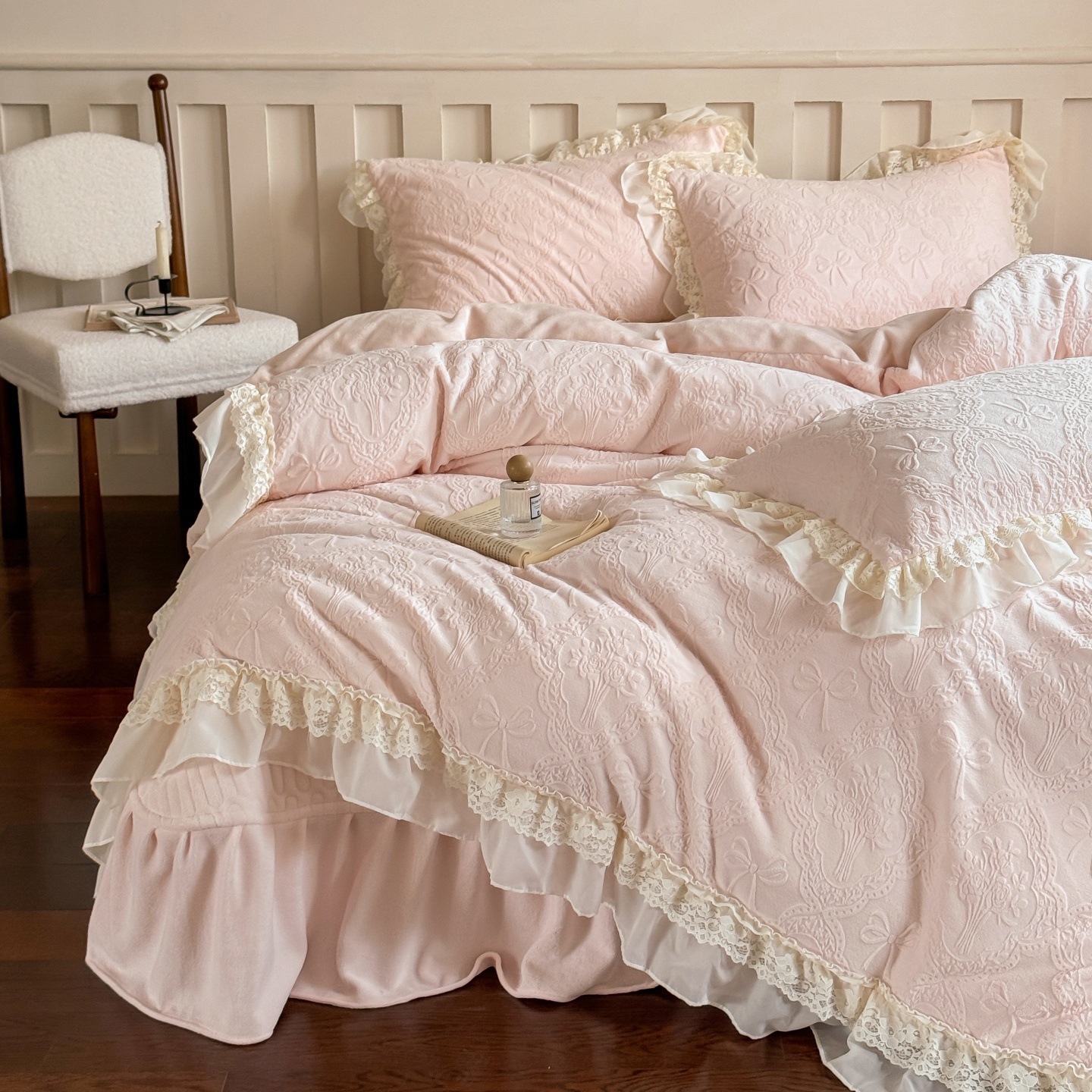 Bedding set, 4-piece, milk fiber, floral pattern