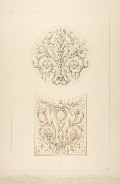 Two designs for decorative motifs featuring cornucopia and rinceaux 183097
