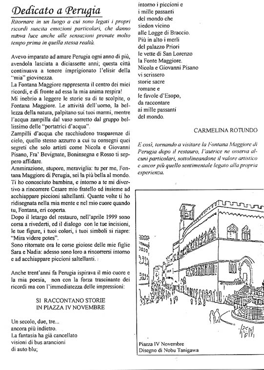 Dedicato a Perugia: la poesia di Carmelina Rotundo Auro con il disegno di Nobu Tanigawa