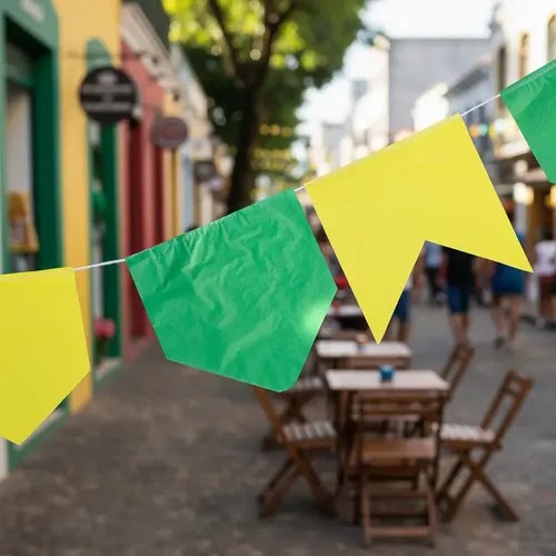 Bandeirinha Papel de Seda Verde e Amarelo 10 metros