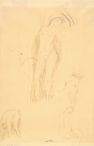 Sheet of studies Nu et Profil Barbu or Feuille dEtudes avec NuFeminin