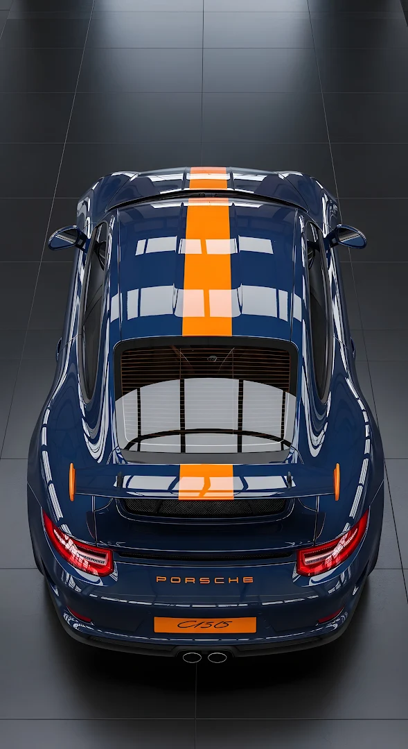 Reflective Blue Porsche GT30 Overhead View