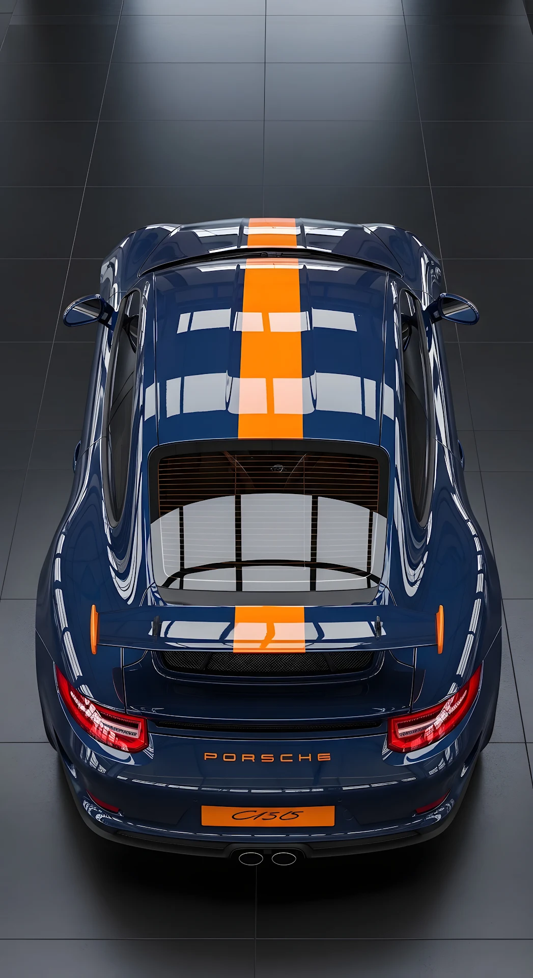 Reflective Blue Porsche GT30 Overhead View - Free 4K mobile Wallpaper