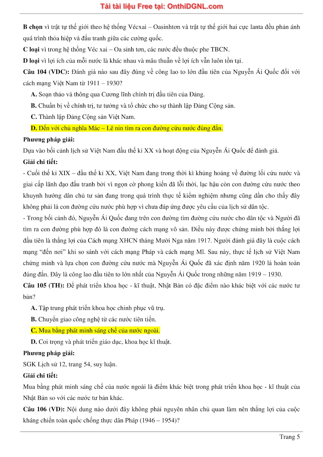 150 bài tập môn Sủ- Ôn thi ĐGNL ĐHQG HN Phần 11