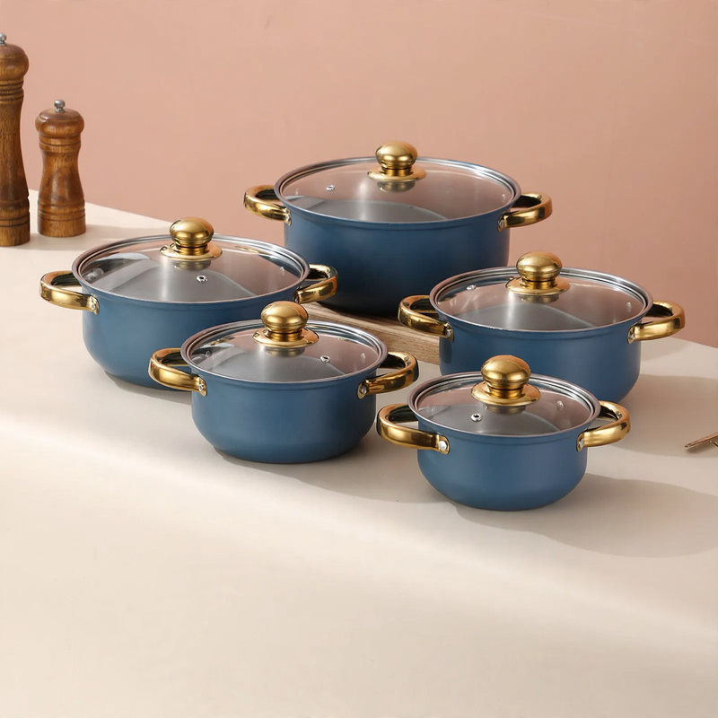 Stainless Steel Pot Set, 10-piece, with Glass Lids