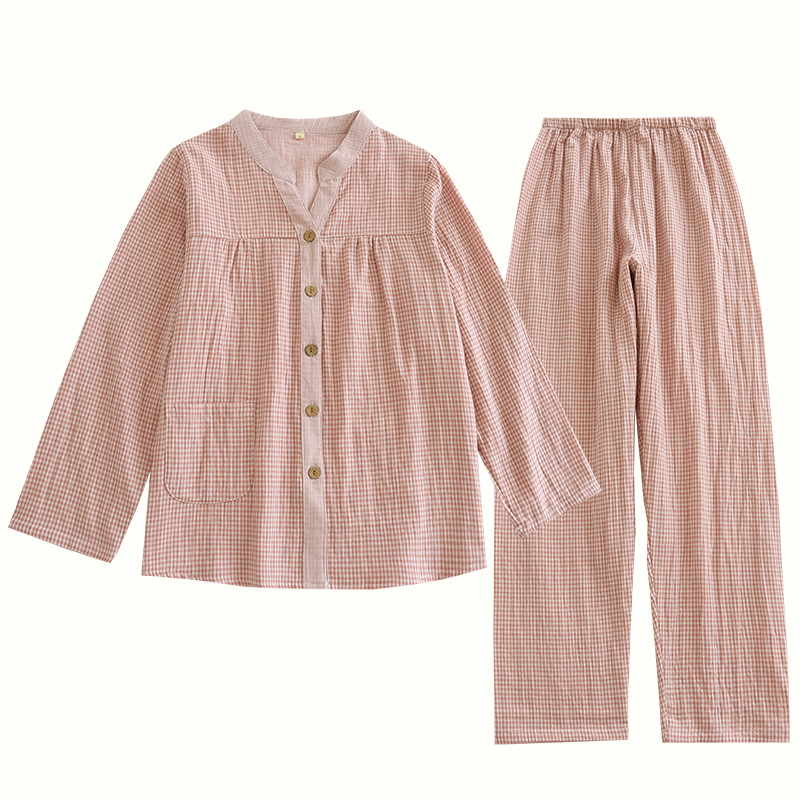 Damen-Pyjama-Set aus Baumwoll-Doppelgaze im Karomuster