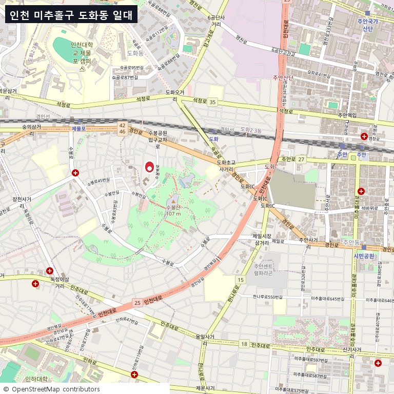 인천 미추홀구 도화동 일대 광역 위치도