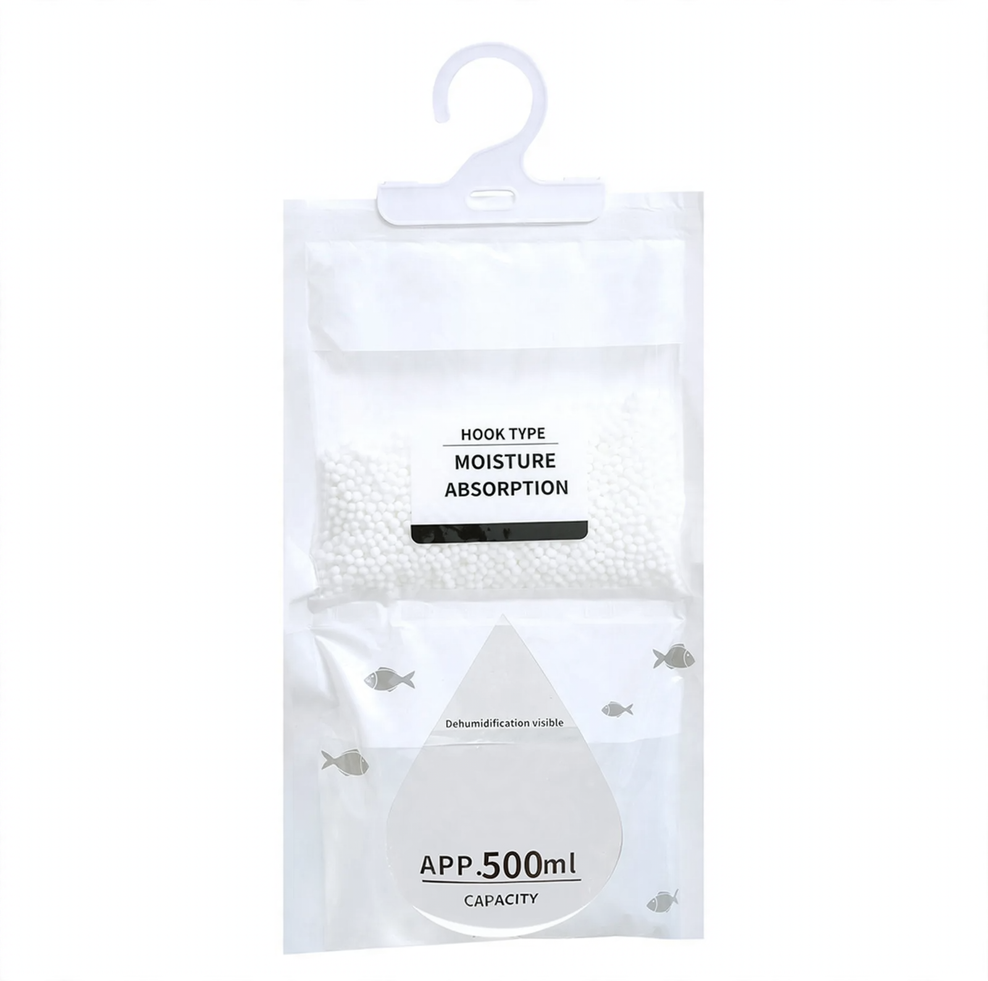 Hanging dehumidifying bag for closets