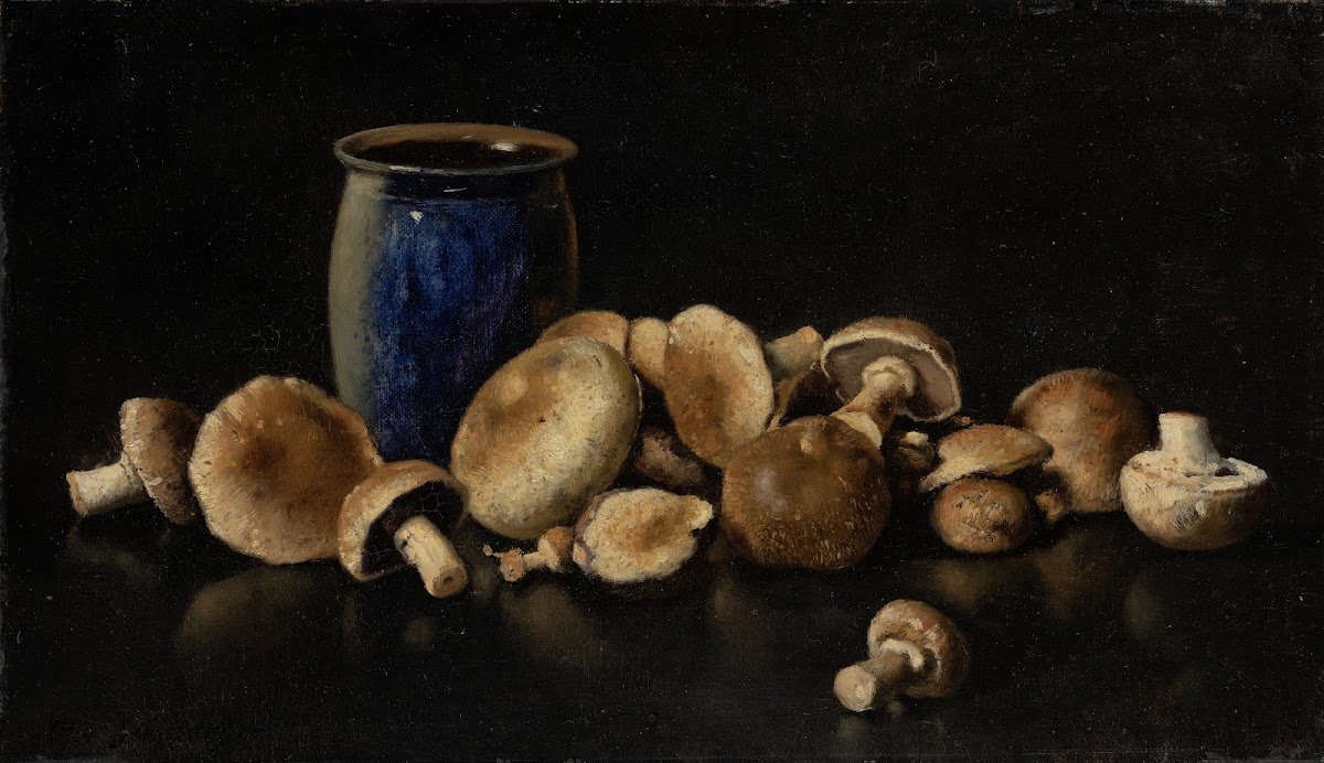 Still Life With Blue Vase And Mushrooms ca 1891