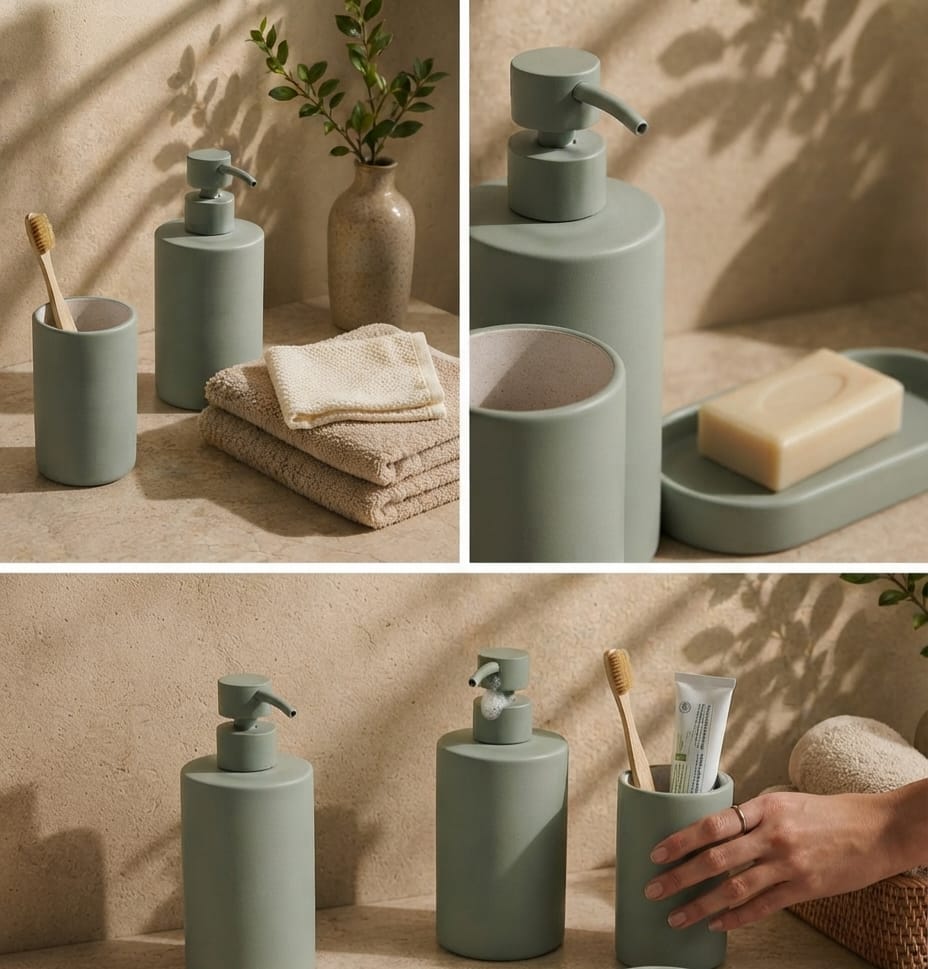 Green Olive Ceramic Soap Dispenser Set