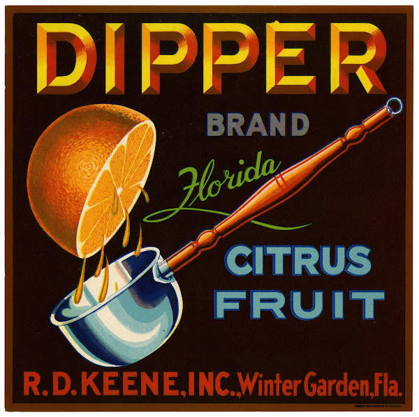 Dipper Brand Florida Citrus Fruit Label 1940s