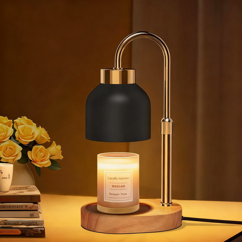 Bamboo wood wax melt table lamp with dimmer