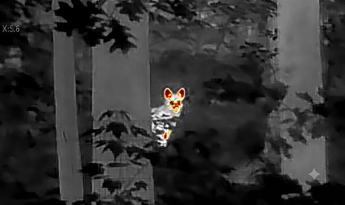 Miley watching from the edge of the woods