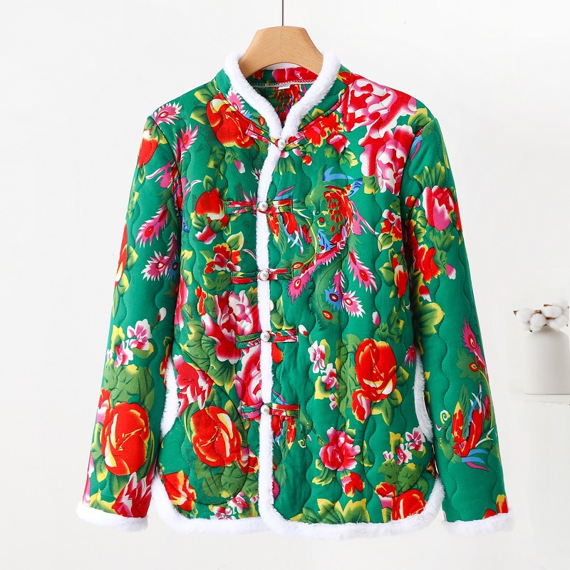 Insulated women's quilted jacket in Chinese style with toggle buttons
