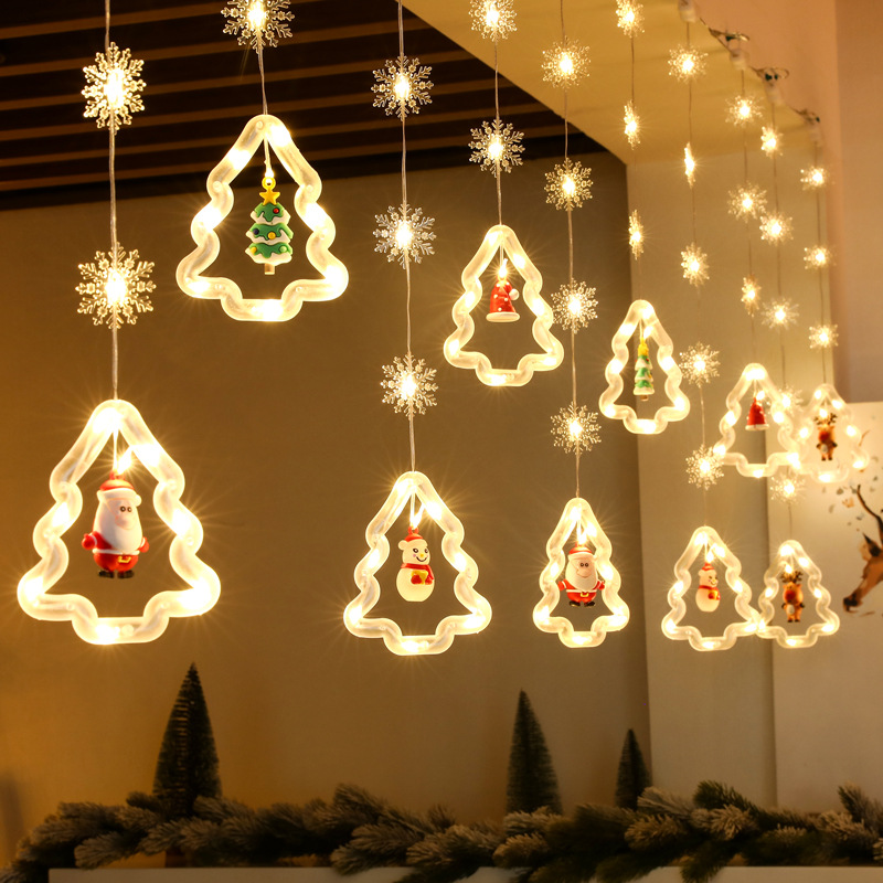 LED-Weihnachts-Lichterkette mit Sternen und Schneeflocken