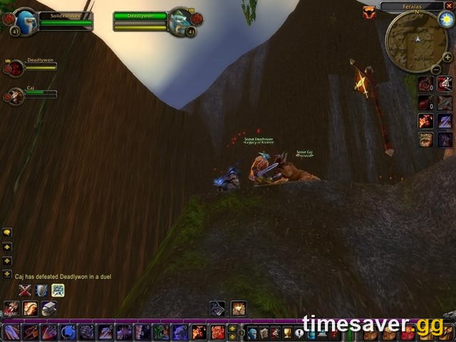 Mounted players farming out in a Vanilla zone (Feralas) — grinding the gold for the epic mount