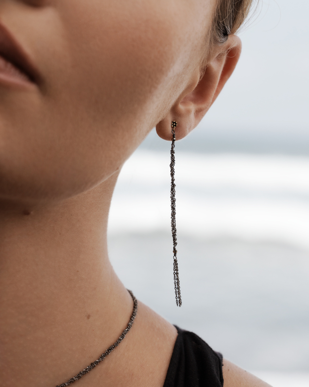 Длинные серьги косички RUTHENIUM GOLD