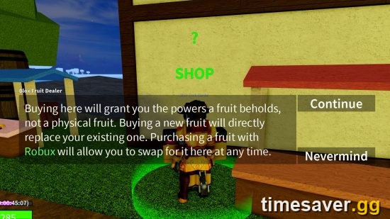 Blox Fruit Dealer shop dialogue explaining permanent versus physical fruit, Blox Fruits