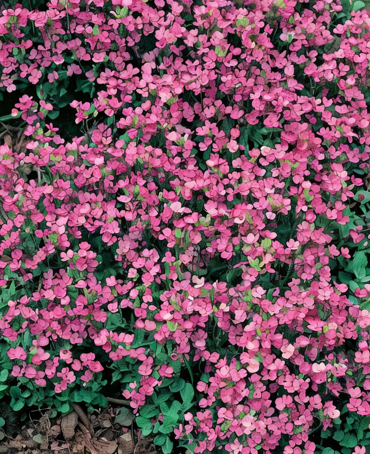 Arabis caucasica 'Compinkie' fiorita rosa in giardino roccioso in primavera
