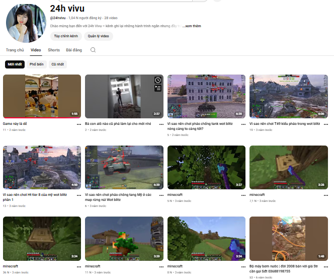 Bán kênh YouTube hơn 1.04K subs với 28 video nội dung game W...
